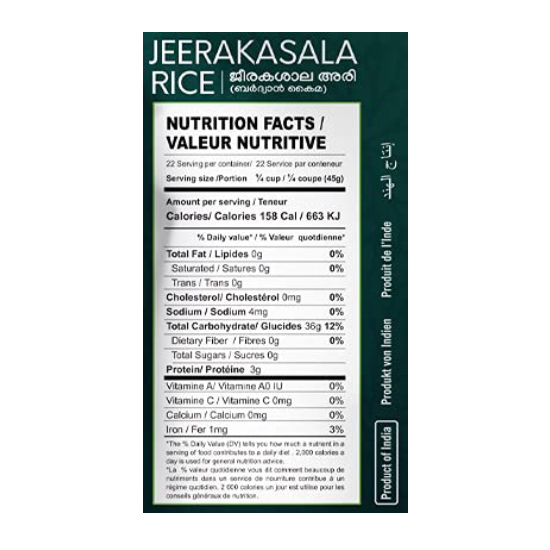 Double Horse Jeerakasala Rice Nutrition
